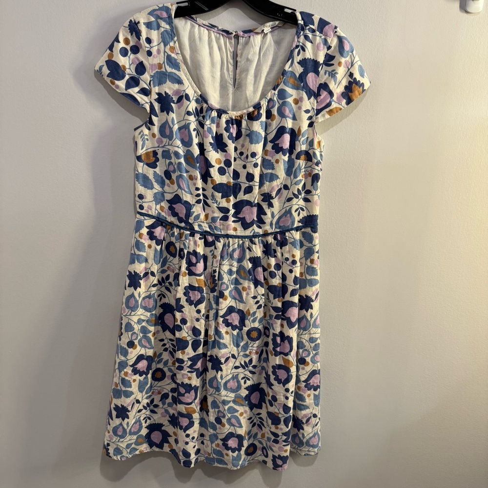 Boden Linen Blue Floral Summer Dress size 8